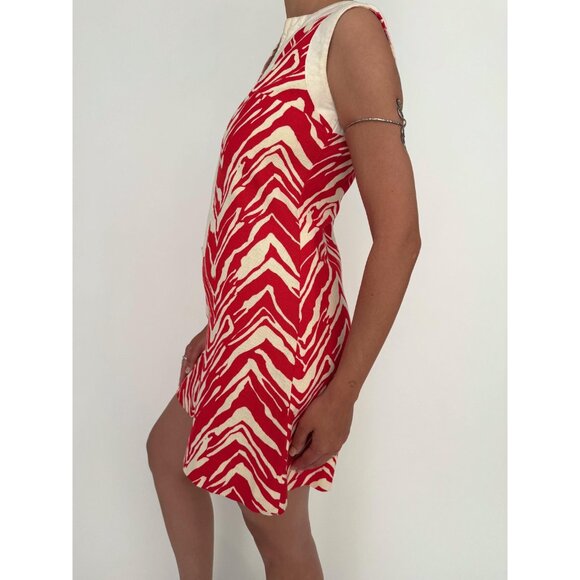 60s vintage red white abstract print retro mod gogo mini shorts playsuit romper - Picture 4 of 9